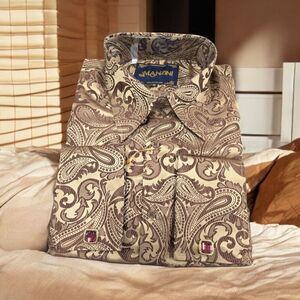 MEN'S MANZINI TAN LONG SLEEVE FASHION HIGH BOY SPORT SHIRT. MZT-100.